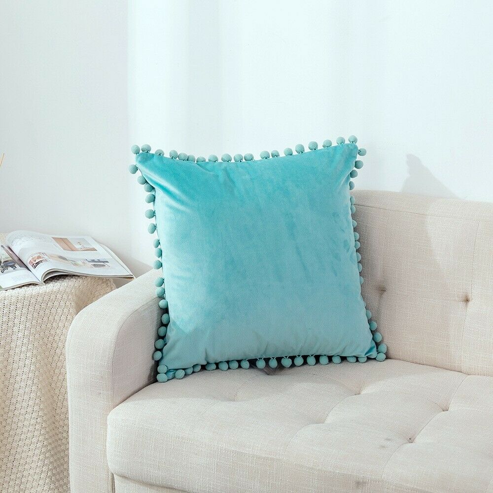 Tassel Velvet Cushion Covers With Pom Pom 18 X 18" (45 Cm) - ScentiMelti Home Fragrance, Beauty & Gifts UK