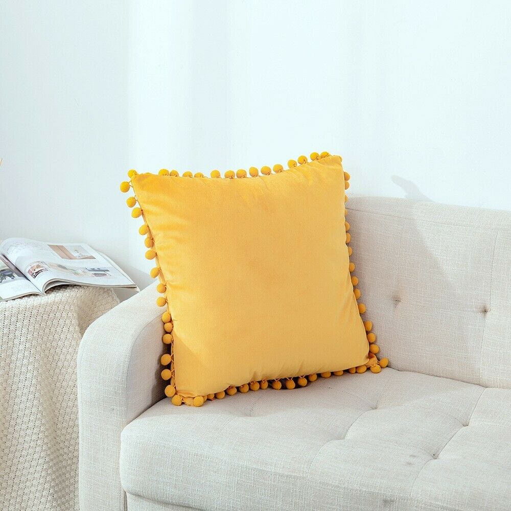 Tassel Velvet Cushion Covers With Pom Pom 18 X 18" (45 Cm) - ScentiMelti Home Fragrance, Beauty & Gifts UK