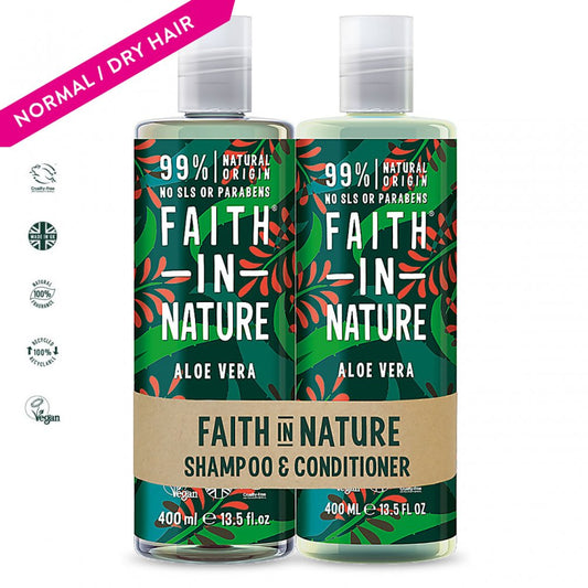 Faith in Nature Organic Aloe Vera Natural Hair Care 400ml Shampoo & 400ml Conditioner Duo - ScentiMelti Home Fragrance, Beauty & Gifts UK