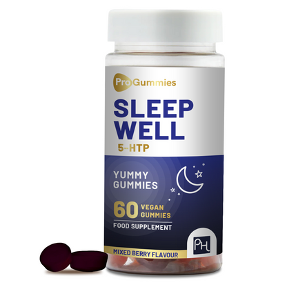 5HTP Sleep Well Gummies | 60 Vegan Pro Gummies | 1000mg Griffonia Seed Extract per serving | Yummy Mixed Berry Flavour | Natural Melatonin with Chamomile, Lemon Balm, Vitamin B6 and Zinc by P