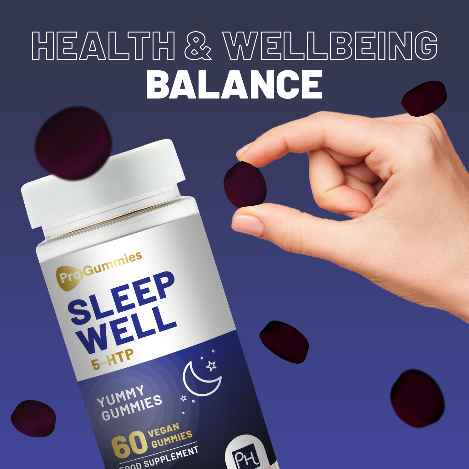 5HTP Sleep Well Gummies | 60 Vegan Pro Gummies | 1000mg Griffonia Seed Extract per serving | Yummy Mixed Berry Flavour | Natural Melatonin with Chamomile, Lemon Balm, Vitamin B6 and Zinc by P