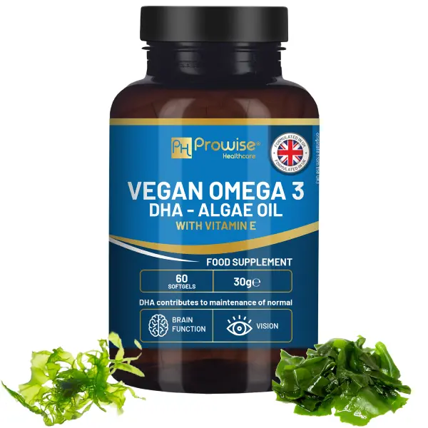 Prowise Vegan Omega-3 DHA from Algae Oil | 60 Softgels with Vitamin E | 400mg DHA + 10mg Vitamin E | 100% Plant-Based | Supports Brain, Eye, and Joint Health | Pure & Sustainable Sourced - Sc