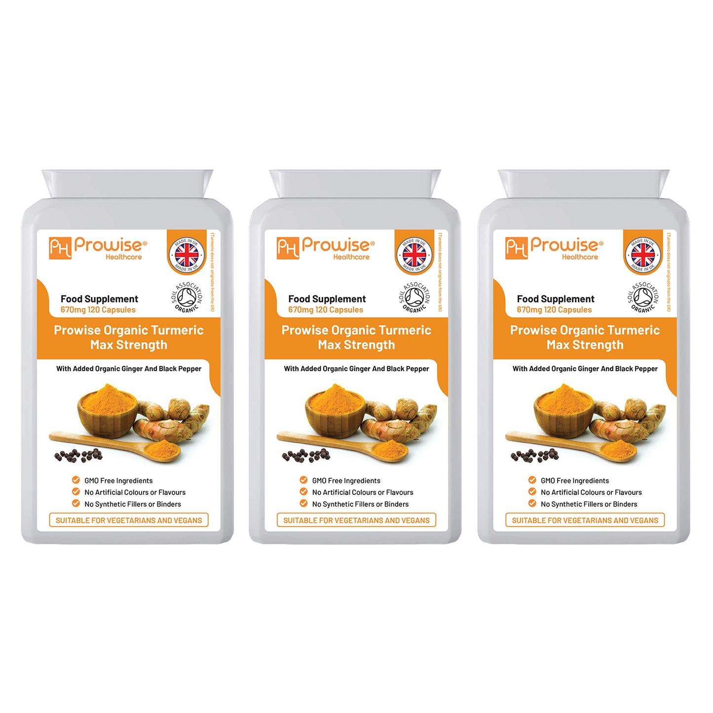 Organic Turmeric (Pack of 3) Curcumin with added Black Pepper & Ginger 670mg (Certified Organic Turmeric Capsules) | Suitable For Vegetarians & Vegans - ScentiMelti  Organic Turmeric (Pack of