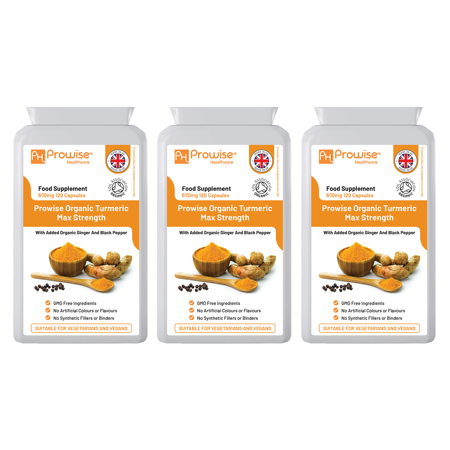 Organic Turmeric (Pack of 3) Curcumin with added Black Pepper & Ginger 670mg (Certified Organic Turmeric Capsules) | Suitable For Vegetarians & Vegans - ScentiMelti  Organic Turmeric (Pack of