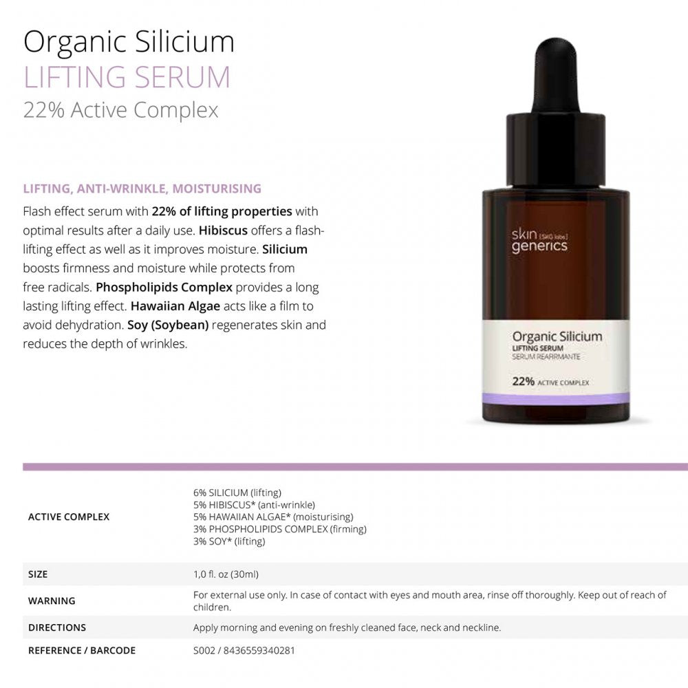 Skin Generics Lifting Serum Organic Silicium 22% Active Complex, 30ml - ScentiMelti Home Fragrance, Beauty & Gifts UK