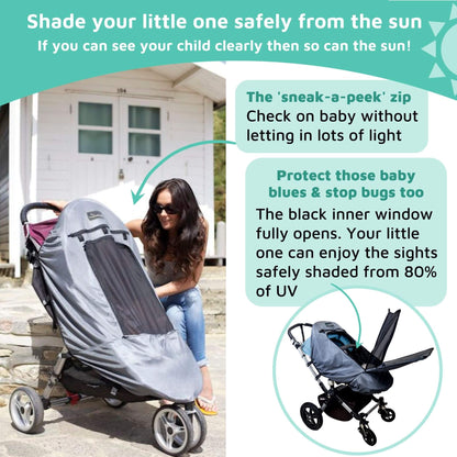 SnoozeShade Plus Deluxe (6m+) Universal-fit buggy & pushchair sun shade & baby sleep aid | Blocks up to 97.5% of UV - ScentiMelti Home Fragrance, Beauty & Gifts UK