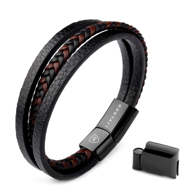 Men's Braided Black Leather Bracelet - ScentiMelti Home Fragrance, Beauty & Gifts UK