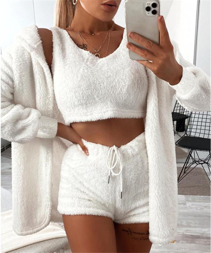 Loungewear Long-sleeved Fleece Fluffy Fashion Casual Three-piece Set