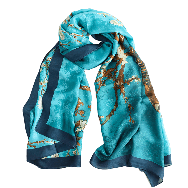 Almond Blossom Light Blue Satin Scarf - ScentiMelti Home Fragrance, Beauty & Gifts UK