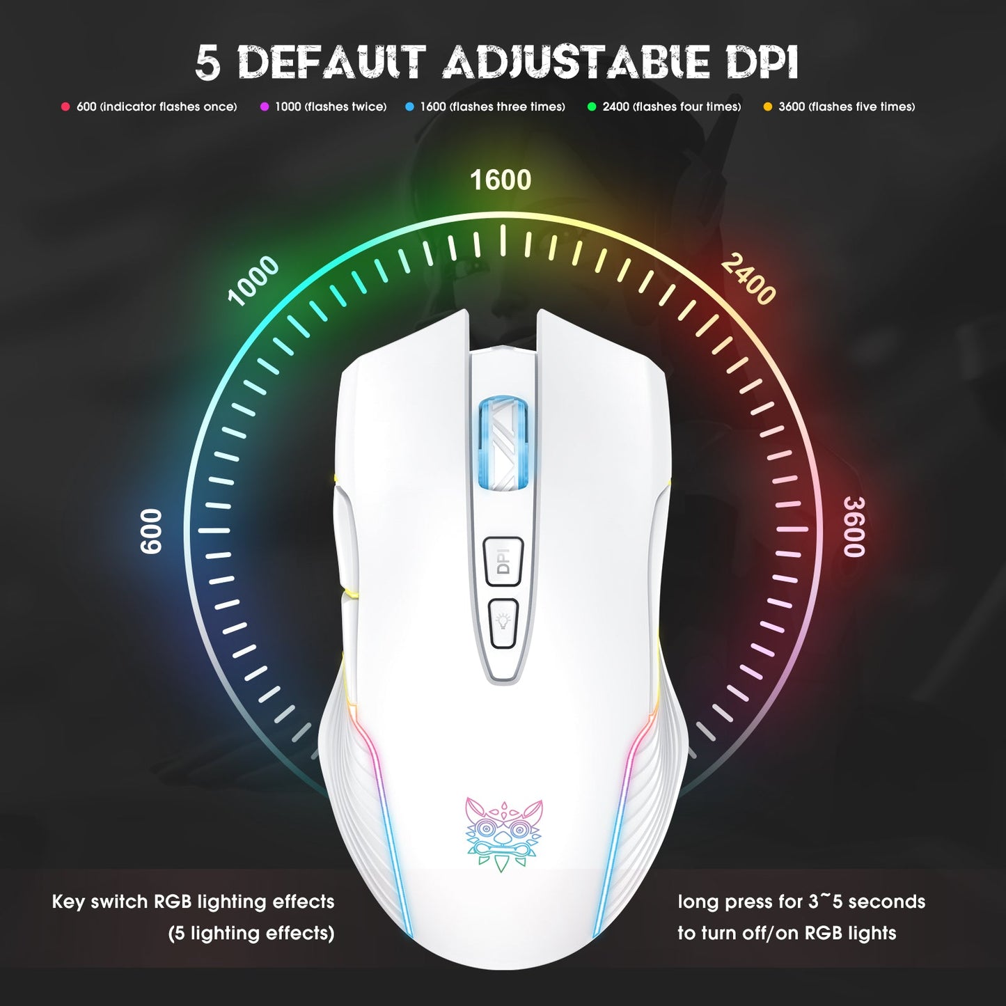 Wireless White Gaming Mouse Office Mouse Work Mouse 3600 adjustable DPI RGB LED Light - ScentiMelti Home Fragrance, Beauty & Gifts UK