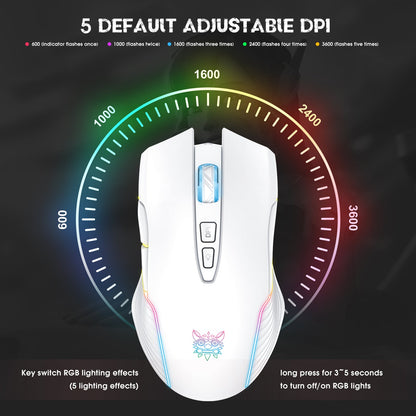 Wireless White Gaming Mouse Office Mouse Work Mouse 3600 adjustable DPI RGB LED Light - ScentiMelti Home Fragrance, Beauty & Gifts UK