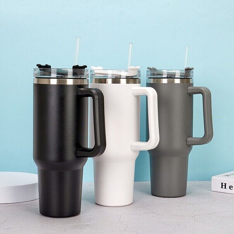 Stainless Steel Water Tumbler 40 Oz Cup Handle Straw Insulated Bottle Dupe Mug - ScentiMelti  Stainless Steel Water Tumbler 40 Oz Cup Handle Straw Insulated Bottle Dupe Mug