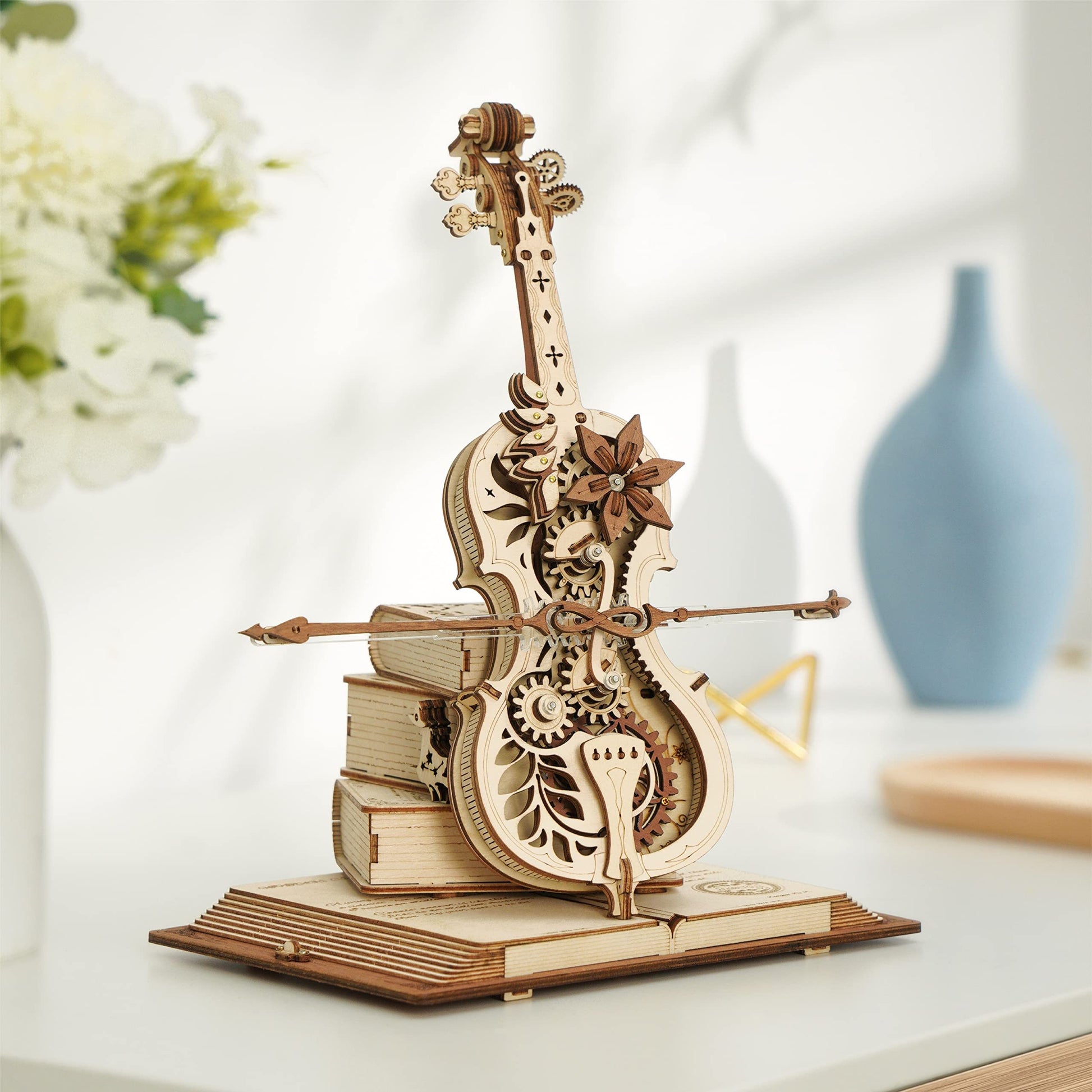 Robotime ROKR Magic Cello Mechanical Music Box Moveable Stem Funny Creative Toys For Child Girls 3D Wooden Puzzle AMK63 - ScentiMelti Home Fragrance, Beauty & Gifts UK