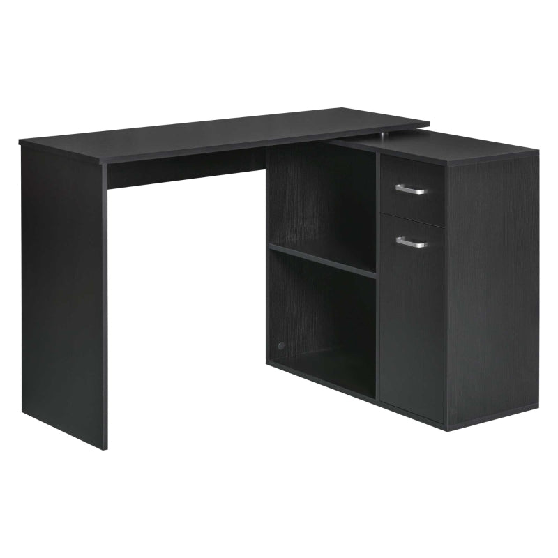 L-Shaped Desk Computer Corner Desk, Adjustable Dining Table with Storage Shelf and Drawer, Workstation for Home Office, Black - ScentiMelti Home Fragrance, Beauty & Gifts UK