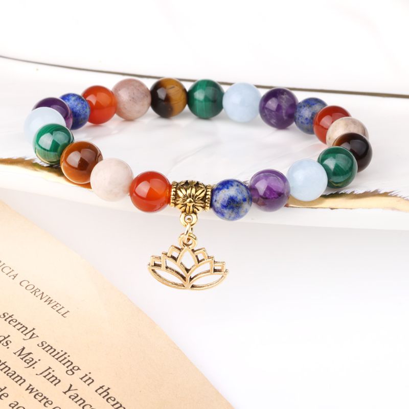 Chakra Stones Bracelet with Lotus Charm - ScentiMelti Home Fragrance, Beauty & Gifts UK