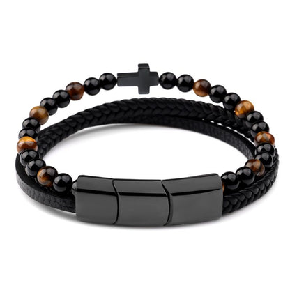 Black Leather Bracelet for Men with Cross - ScentiMelti Home Fragrance, Beauty & Gifts UK