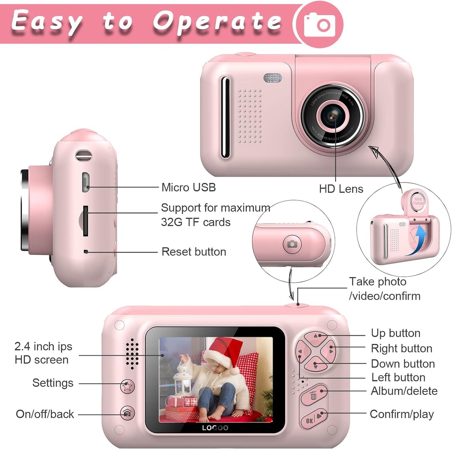 Kids Camera, Children Digital Selfie Camera For 3-12 Year Old Girls Boys With 20MP Photo Resolution, 1080P HD Video Camera With 32GB SD Card And Selfie Stick - ScentiMelti Home Fragrance, Beauty & Gifts UK