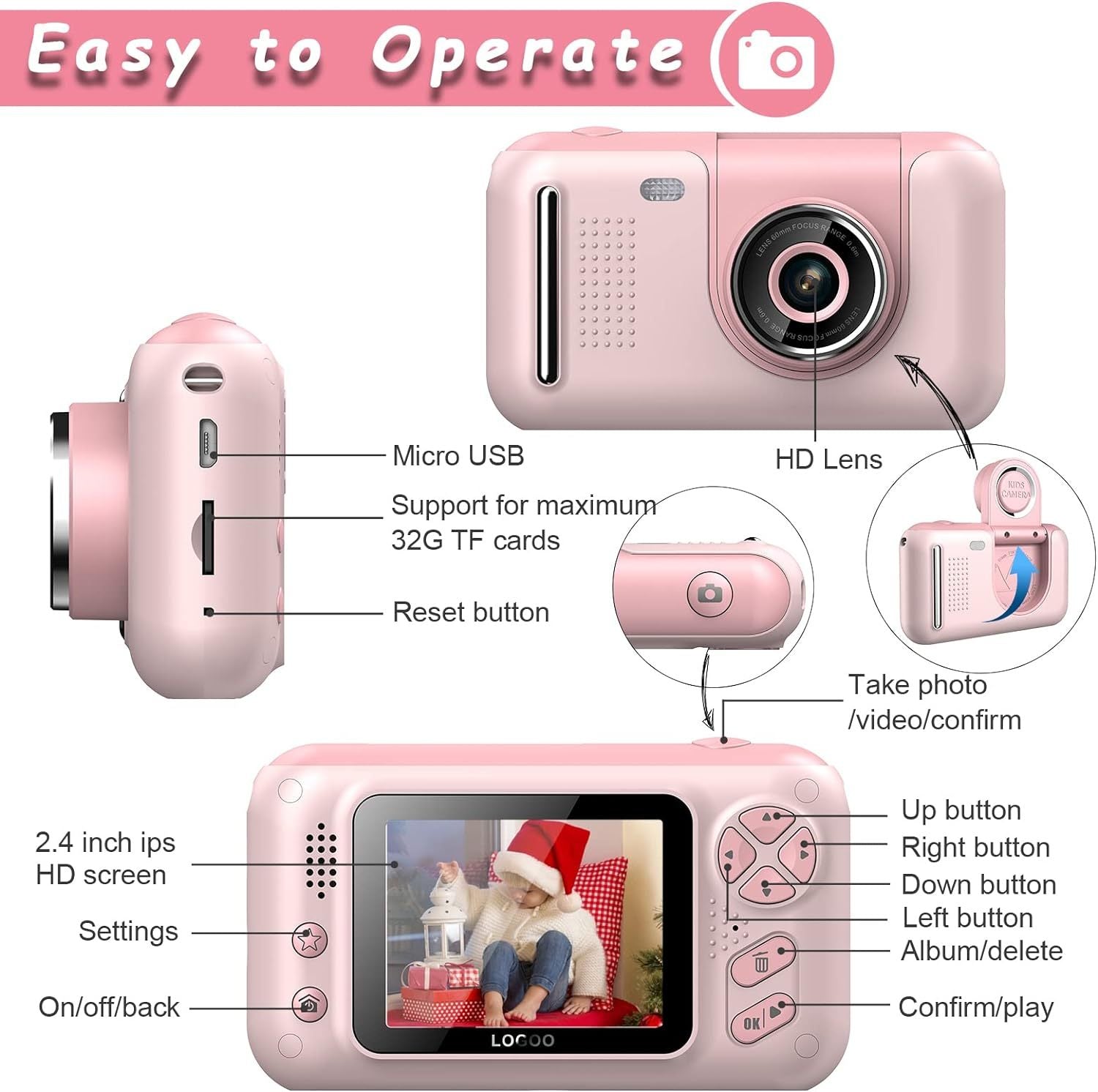 Kids Camera, Children Digital Selfie Camera For 3-12 Year Old Girls Boys With 20MP Photo Resolution, 1080P HD Video Camera With 32GB SD Card And Selfie Stick - ScentiMelti Home Fragrance, Beauty & Gifts UK