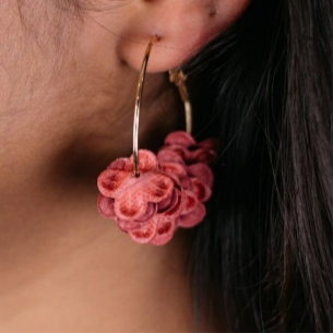 Golden 30mm Pink Petal Floral Fabric Large Round Dainty Huggie Hoop Earrings - ScentiMelti Home Fragrance, Beauty & Gifts UK