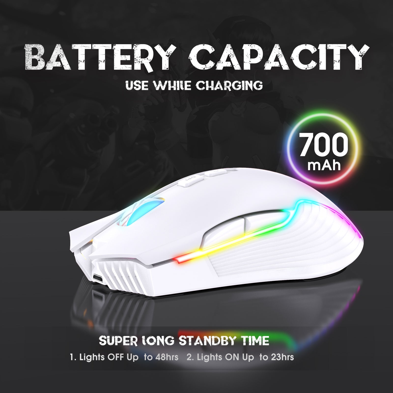 Wireless White Gaming Mouse Office Mouse Work Mouse 3600 adjustable DPI RGB LED Light - ScentiMelti Home Fragrance, Beauty & Gifts UK