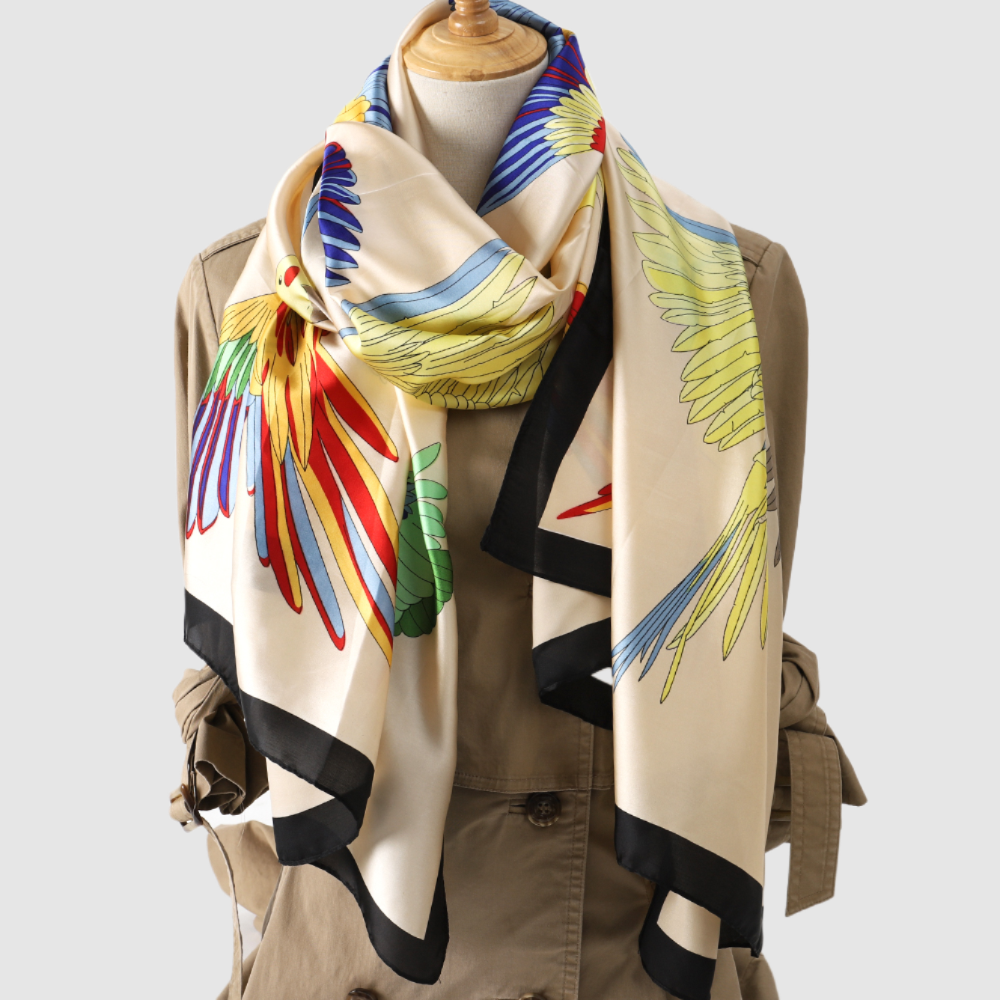 Satin Scarf with Colourful Parrot Print - ScentiMelti Home Fragrance, Beauty & Gifts UK