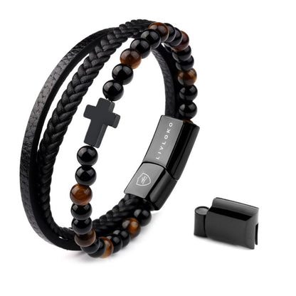 Black Leather Bracelet for Men with Cross - ScentiMelti Home Fragrance, Beauty & Gifts UK