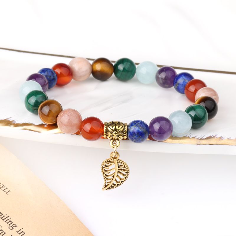 Gold-plated 7 Chara Braclet and Leaf Charm - ScentiMelti Home Fragrance, Beauty & Gifts UK