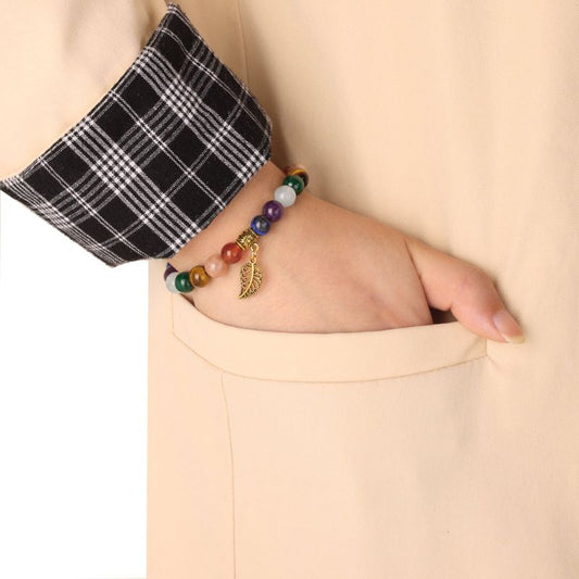 Gold-plated 7 Chara Braclet and Leaf Charm - ScentiMelti Home Fragrance, Beauty & Gifts UK