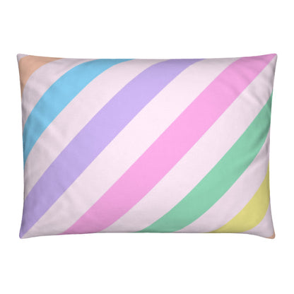 Rainbow pastel velvet cushion rectangle | Diagonal stripes cushion in rainbow colours - ScentiMelti Home Fragrance, Beauty & Gifts UK