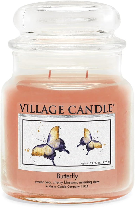 Village Candle - Butterfly - Medium Glass Dome - ScentiMelti Home Fragrance, Beauty & Gifts UK