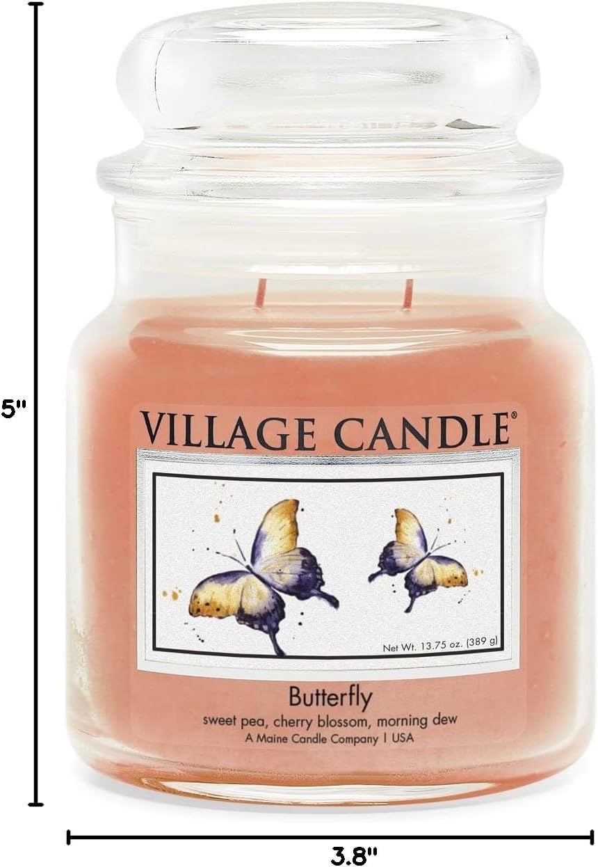 Village Candle - Butterfly - Medium Glass Dome - ScentiMelti Home Fragrance, Beauty & Gifts UK