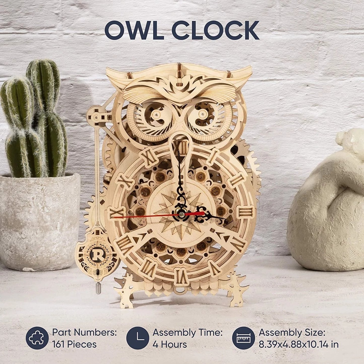 Robotime Rokr Creative DIY Toys 3D Owl Wooden Clock Building Block Kits For Children Christmas Gifts Home Decoration LK503 - ScentiMelti Home Fragrance, Beauty & Gifts UK