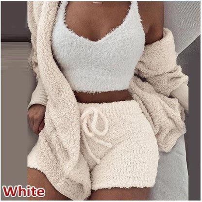 Three Piece Fashionable Ladies Fleece Loungewear Set