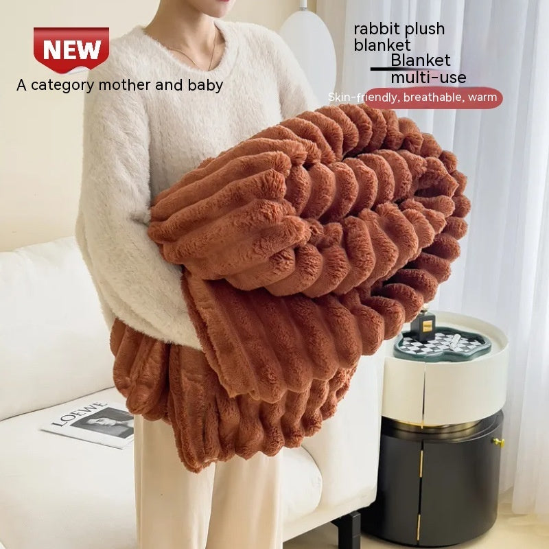 Super Soft Bubble Velvet Warm Faux Rabbit Fur Style Thick Blanket Throw | 10 Colours & 6 Sizes