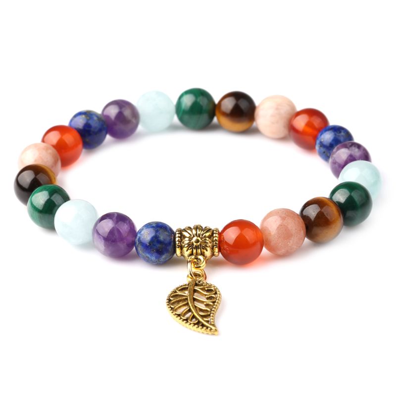 Gold-plated 7 Chara Braclet and Leaf Charm - ScentiMelti Home Fragrance, Beauty & Gifts UK