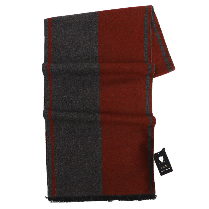 Men's Striped Wool Scarf Maroon Grey - ScentiMelti Home Fragrance, Beauty & Gifts UK