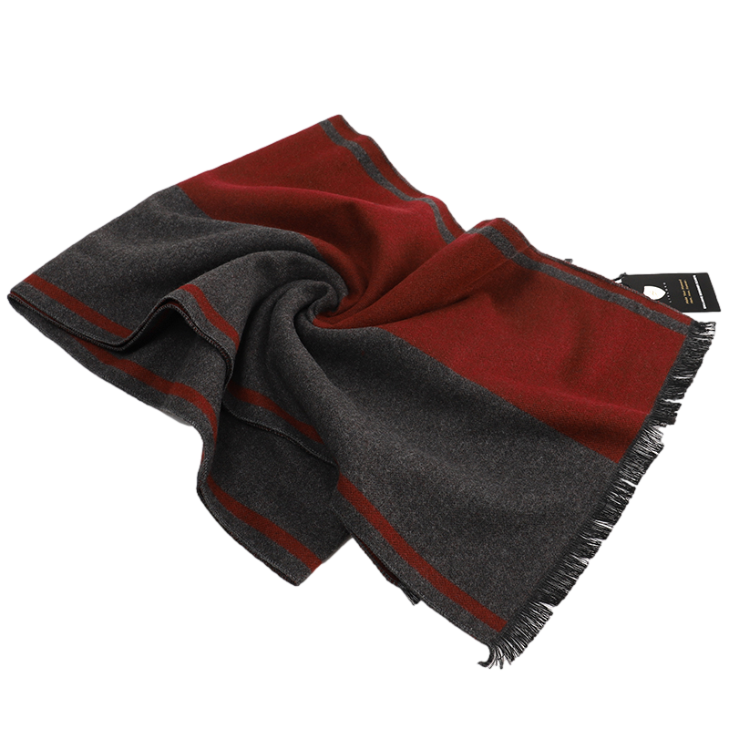 Men's Striped Wool Scarf Maroon Grey - ScentiMelti Home Fragrance, Beauty & Gifts UK