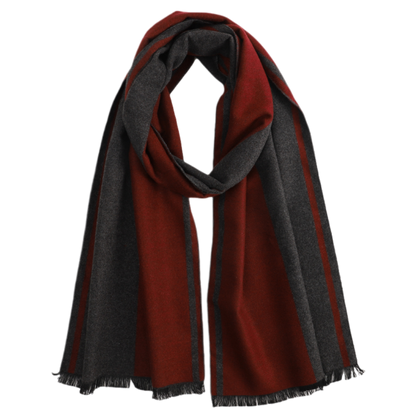 Men's Striped Wool Scarf Maroon Grey - ScentiMelti Home Fragrance, Beauty & Gifts UK