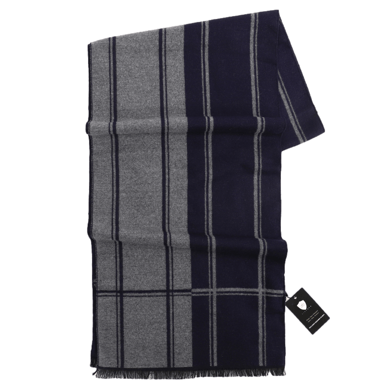 Men's Striped Wool Scarf Navy Grey - ScentiMelti Home Fragrance, Beauty & Gifts UK