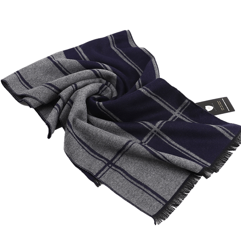 Men's Striped Wool Scarf Navy Grey - ScentiMelti Home Fragrance, Beauty & Gifts UK