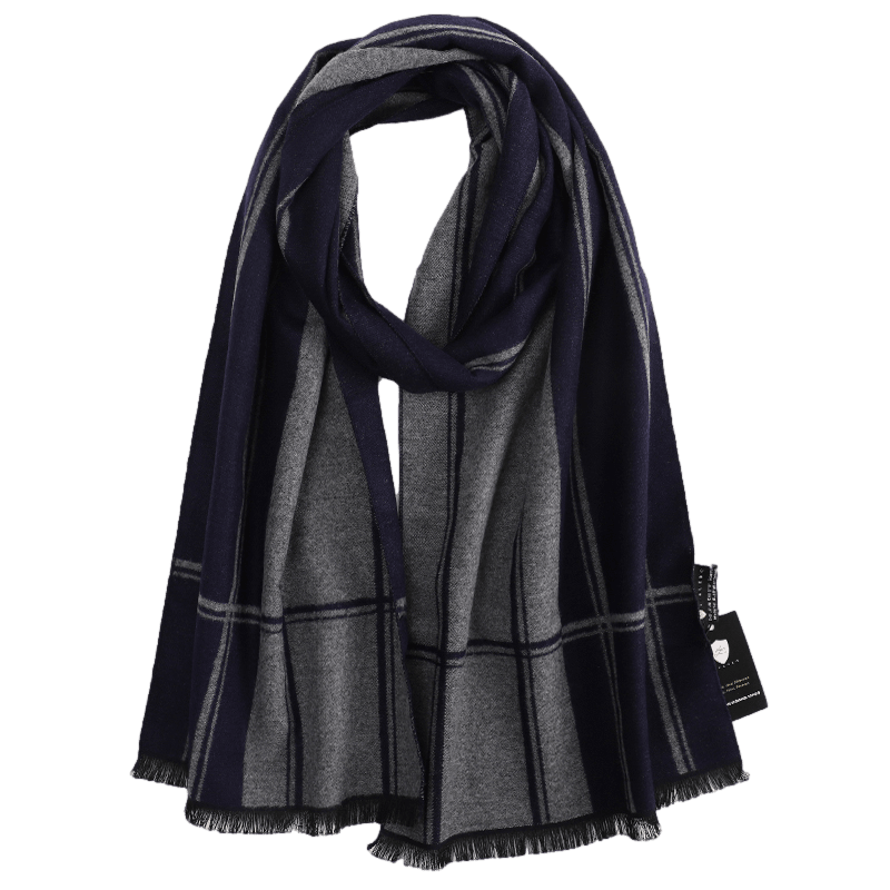 Men's Striped Wool Scarf Navy Grey - ScentiMelti Home Fragrance, Beauty & Gifts UK