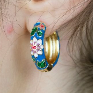 Gold Plated Large Blue Floral Multicolour Dainty Enamel Huggie Hoop Earrings