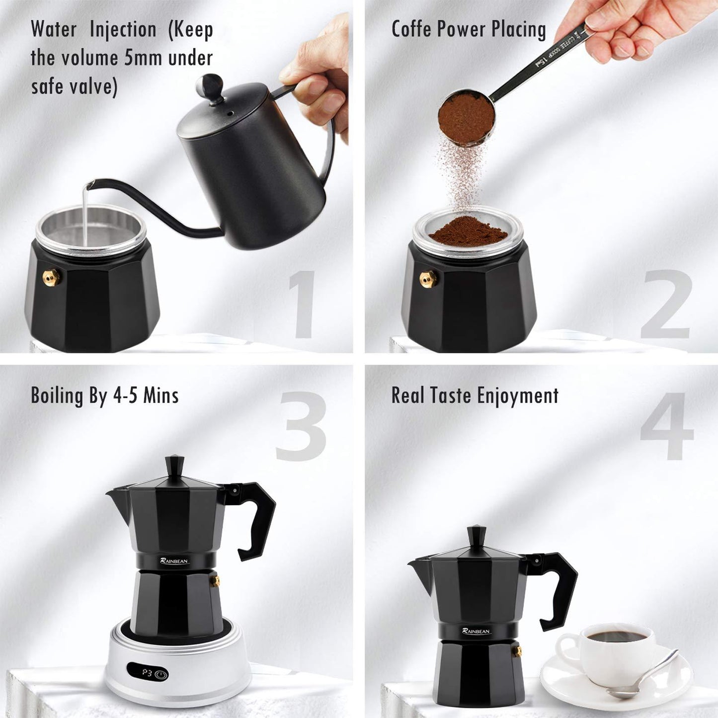 Stovetop Espresso Maker Espresso Cup Moka Pot Classic Cafe Maker Percolator Coffee Maker Italian Espresso for Gas or Electric Aluminum Black Gift package with 2 cups Amazon Platform Banned ScentiMelti Home Fragrance, Beauty & Gifts UK ScentiMelti Wax Melts