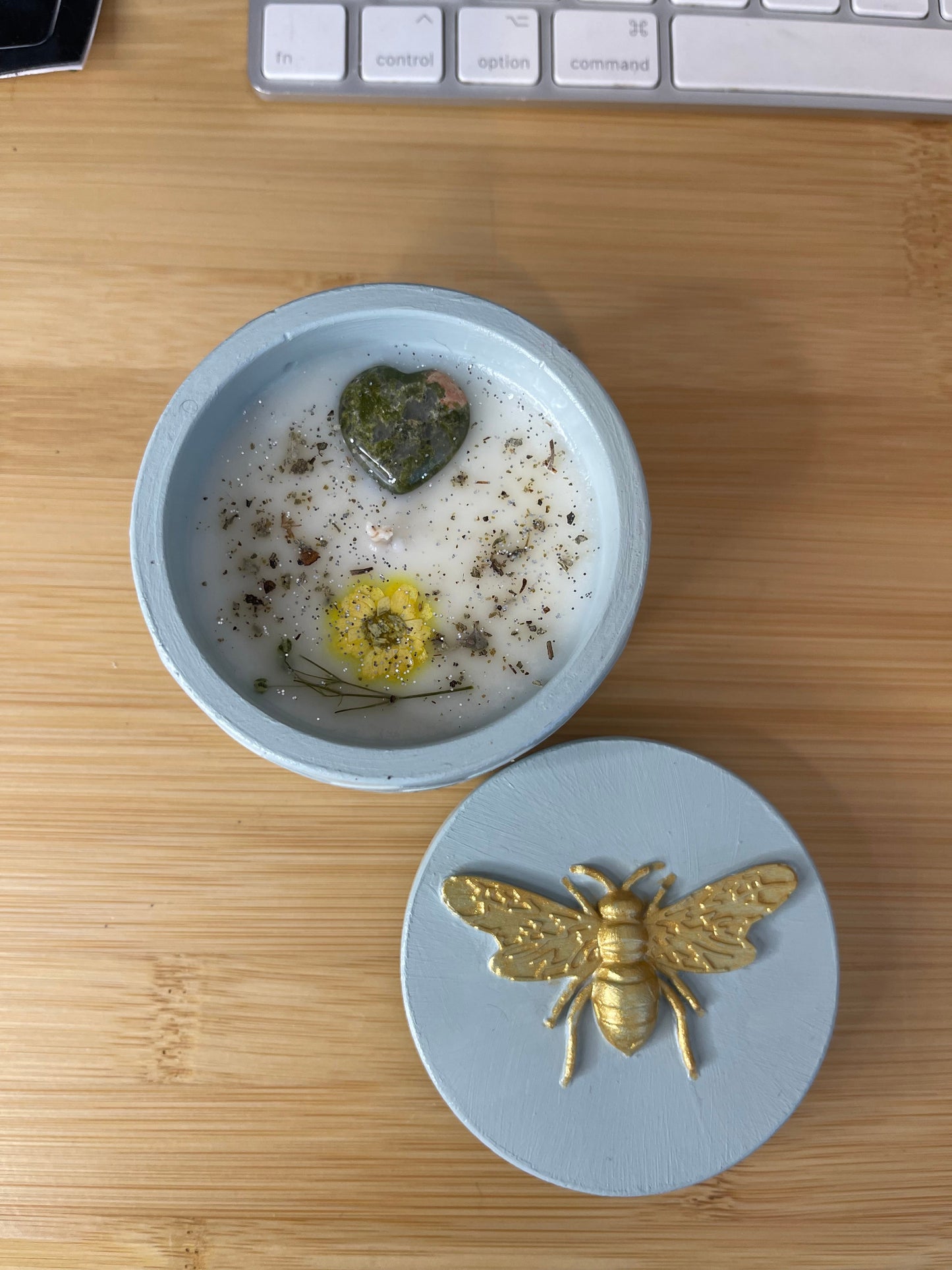 Handcrafted Stoneware Bee Pot | Wood Sage & Sea Salt Candle - ScentiMelti Home Fragrance, Beauty & Gifts UK