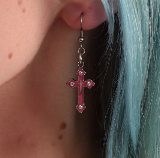 Pink Crystal Crucifix Earrings - ScentiMelti Home Fragrance, Beauty & Gifts UK