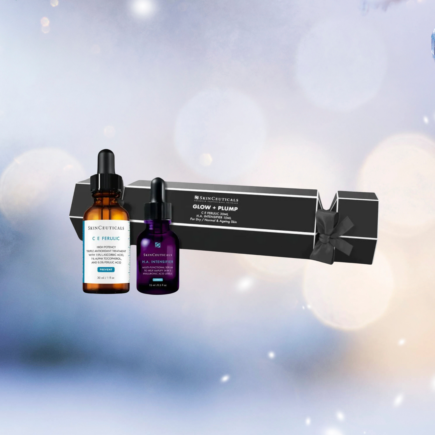 SkinCeuticals Glow + Plump Cracker | Ce Ferulic 30ML HA Intensifier & Multi-Glycan 15ML For Dry / Normal & Ageing Skin