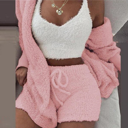 Three Piece Fashionable Ladies Fleece Loungewear Set