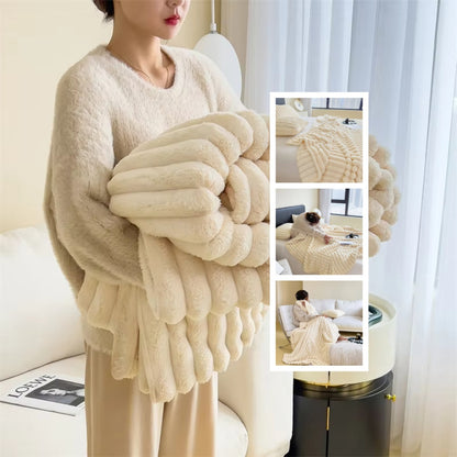 Super Soft Bubble Velvet Warm Faux Rabbit Fur Style Thick Blanket Throw | 10 Colours & 6 Sizes