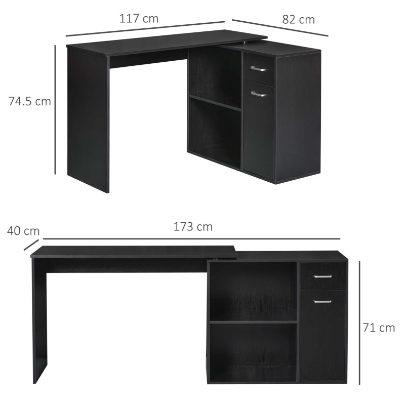 L-Shaped Desk Computer Corner Desk, Adjustable Dining Table with Storage Shelf and Drawer, Workstation for Home Office, Black - ScentiMelti Home Fragrance, Beauty & Gifts UK