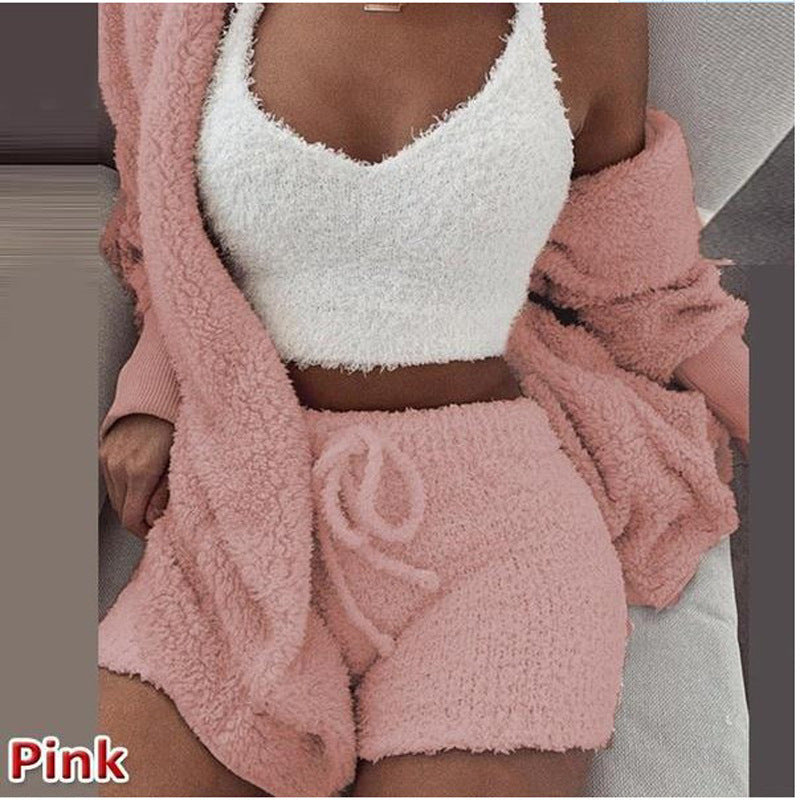 Three Piece Fashionable Ladies Fleece Loungewear Set